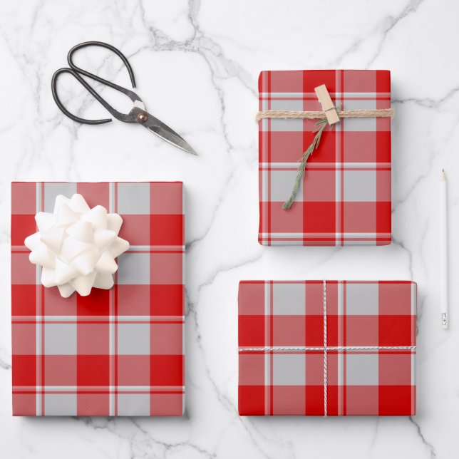 Hoja De Papel De Regalo Silver and Guardsman Red Plaid (Anverso)