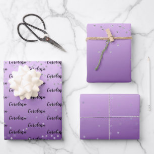 Hoja De Papel De Regalo Silver Confetti Morado Ombre