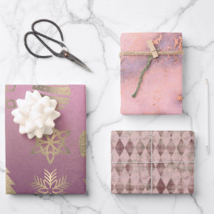 Hoja De Papel De Regalo Símbolos de los Navidades de Mármol de Rubor rosad