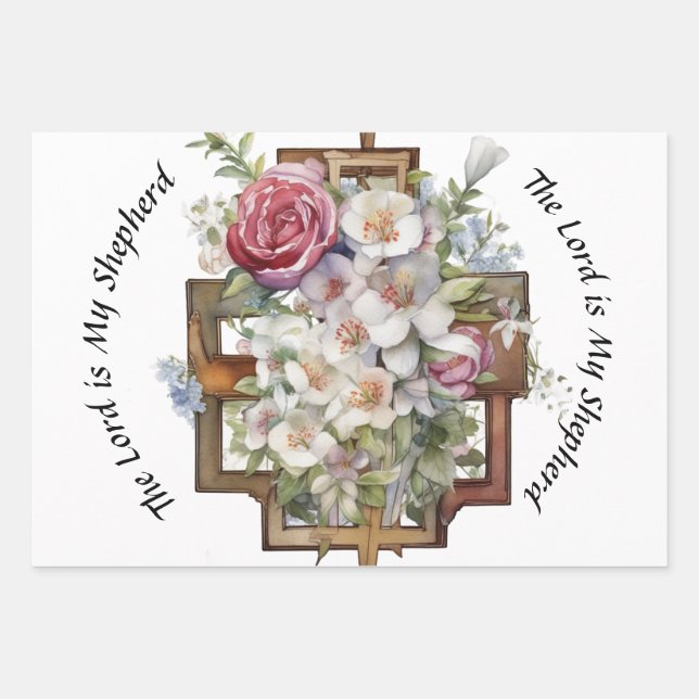 Hoja De Papel De Regalo Símbolos religiosos y versos para la simpatía (Anverso)