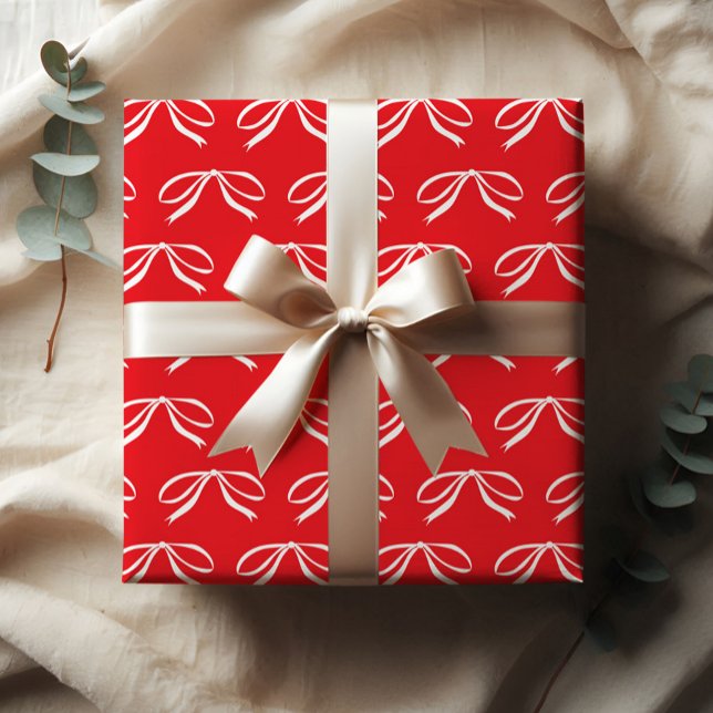 Hoja De Papel De Regalo Simple Bow Christmas Holiday Gift (Simple bows red and green christmas gift wrap sheets.)
