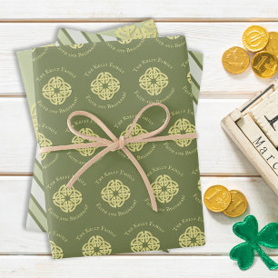 Hoja De Papel De Regalo Simple Custom Family Celtic Cross Minimalist Green