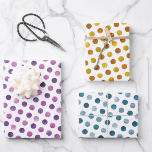 Hoja De Papel De Regalo Simple Cute Blanco Oro Azul Morado Polka Puntos Xm