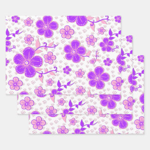Hoja De Papel De Regalo Simple estampa de acuarela floral púrpura y rosa