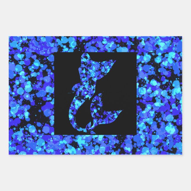 Hoja De Papel De Regalo Sirena azul pintura salpicada  (Anverso 3)