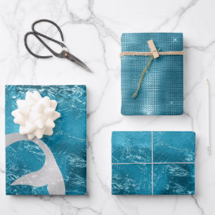Hoja De Papel De Regalo Sirena de plata Aqua