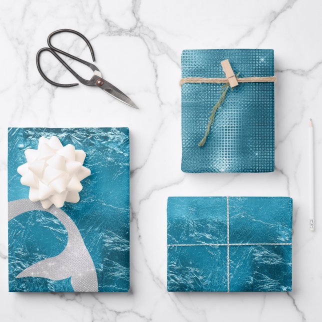 Hoja De Papel De Regalo Sirena de plata Aqua (Anverso)