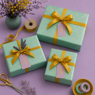 Hoja De Papel De Regalo Sirena elegante de menta y oro