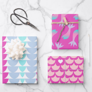 Hoja De Papel De Regalo Sirena escala el colorido corazón rosa arcoiris