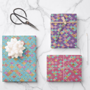 Hoja De Papel De Regalo Sirena Purpurina Aqua Blue Pink Purple Gold
