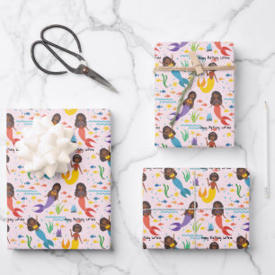 Hoja De Papel De Regalo Sirenas afroamericanas de personalizar ondearon St