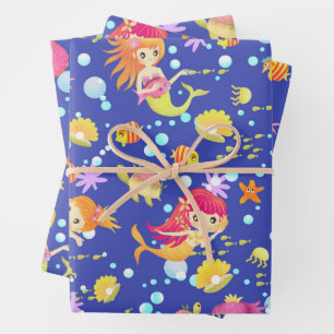 Hoja De Papel De Regalo Sirenas Azul Marino