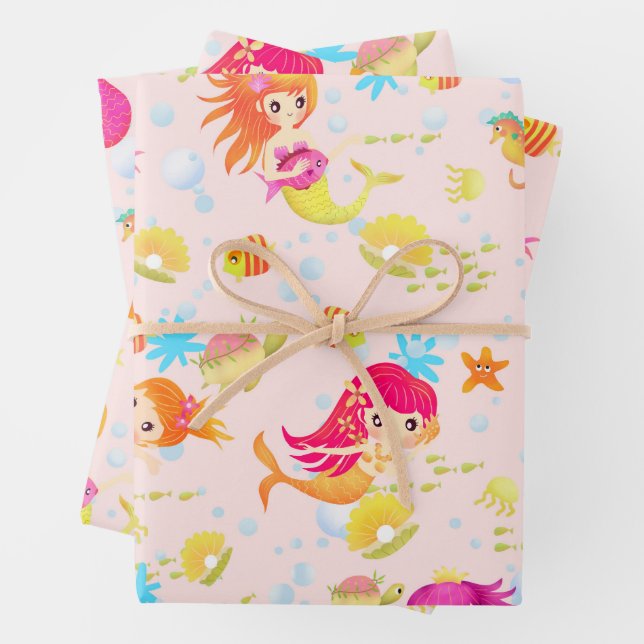 Hoja De Papel De Regalo Sirenas Rosa Melocotón (In situ)