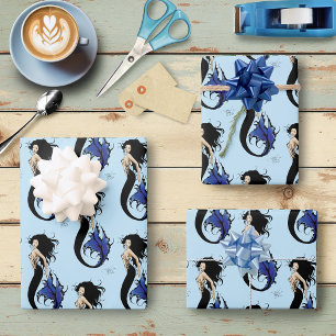 Hoja De Papel De Regalo Sirenas tribales azules