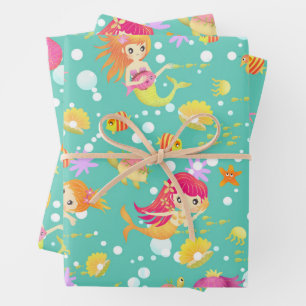 Hoja De Papel De Regalo Sirenas Verde Azul