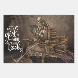 Hoja De Papel De Regalo Skeleton Chica Book Lover
