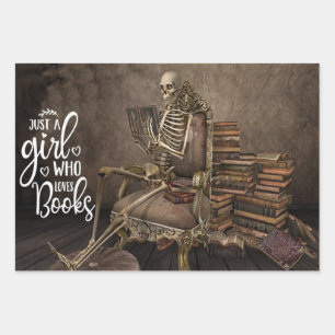 Hoja De Papel De Regalo Skeleton Chica Book Lover
