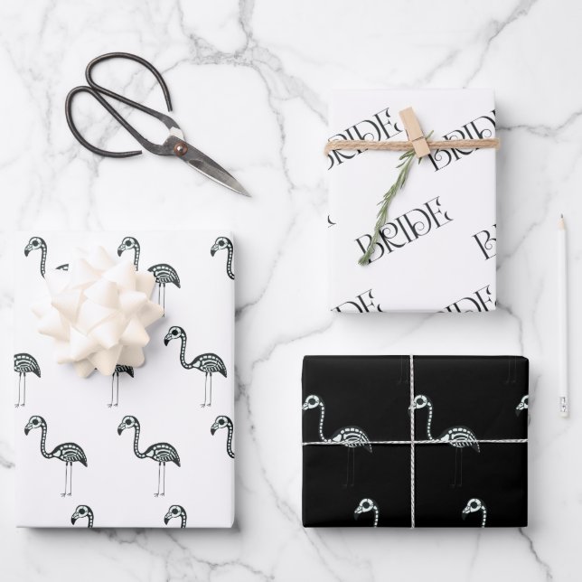 Hoja De Papel De Regalo Skeleton Flamingo Bridal Shower Halloween (Anverso)