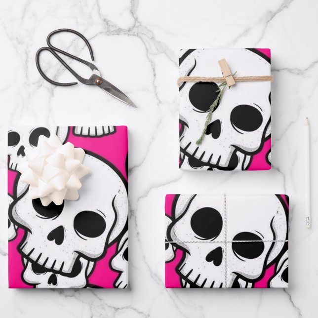 Hoja De Papel De Regalo Skull Pattern Wrapping Paper Flat Sheet Set of 3 (Anverso)