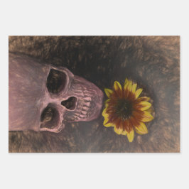 Hoja De Papel De Regalo Skull Yellow Sunflower Gothage Sepia Sketch