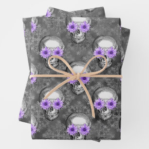 Hoja De Papel De Regalo Skulls morados y diseño de la serie de girasoles 3