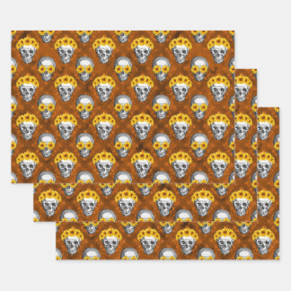 Hoja De Papel De Regalo Skulls naranjas y diseño de la serie de girasoles 