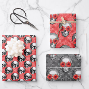 Hoja De Papel De Regalo Skulls rojos y diseño de la serie de girasoles 8
