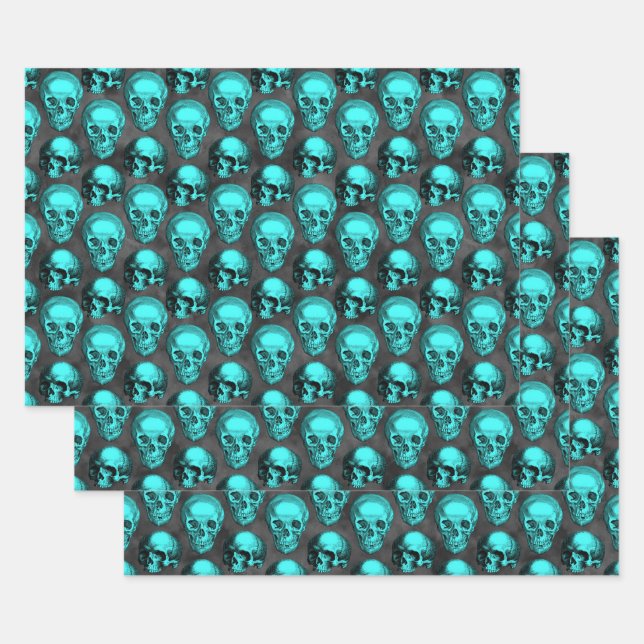 Hoja De Papel De Regalo Skulls turquesa y diseño de la serie de girasoles  (Set)