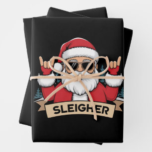 Hoja De Papel De Regalo Sleigher de Navidad Santa Rock Xmas Rocker 