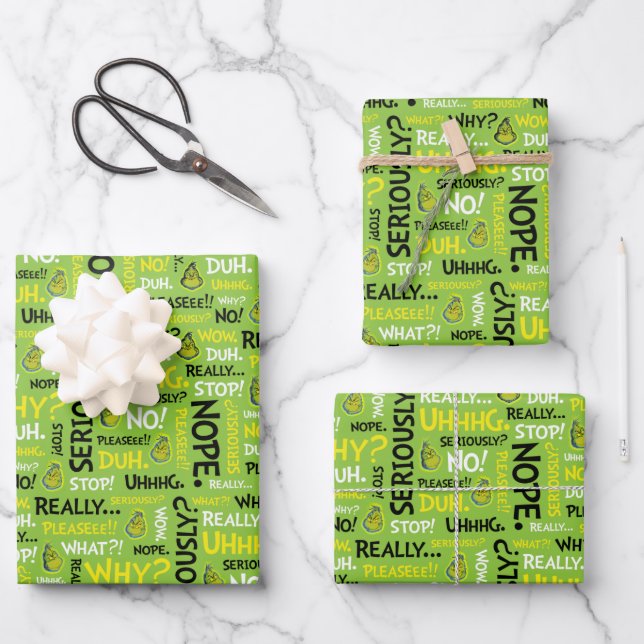 Hoja De Papel De Regalo Snarky Grinch | Grinch Snarky Phrase Pattern (Anverso)