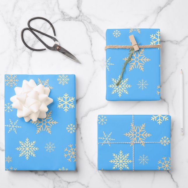 Hoja De Papel De Regalo Snflakes Seamless Pattern Blue Navidades (Anverso)