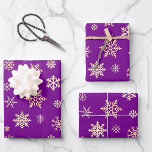 Hoja De Papel De Regalo Snflakes Seamless Pattern Purple Navidades