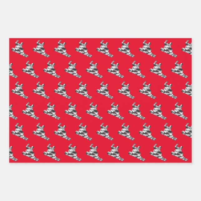 Hoja De Papel De Regalo Snowboarder en el gris de camuflaje (Anverso)