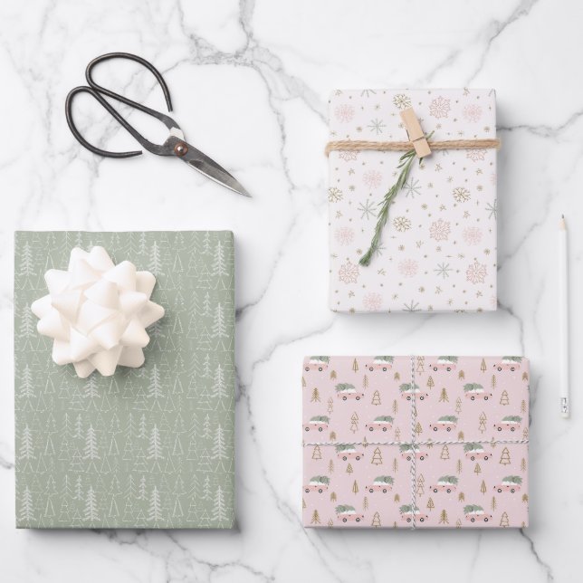 Hoja De Papel De Regalo Snowflake, árbol de Navidad (Anverso)