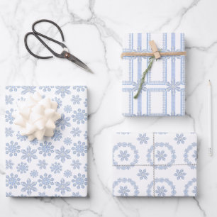 Hoja De Papel De Regalo Snowflake, diseñador de colores azules