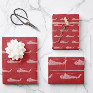 Hoja De Papel De Regalo Snowflake Helicopters - Red