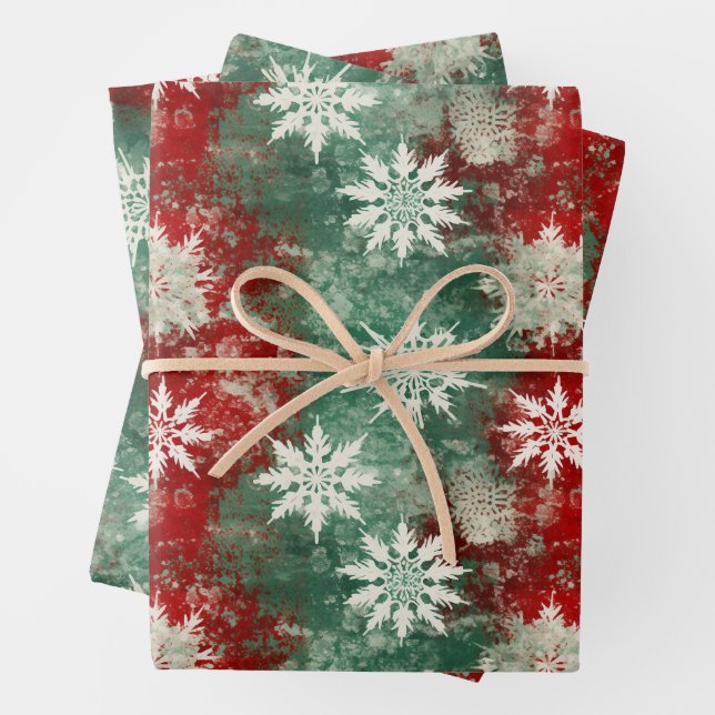 Hoja De Papel De Regalo Snowflake Navidades verdes rojos (In situ)