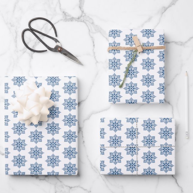 Hoja De Papel De Regalo Snowflake Plaid Pattern Blue Holiday (Anverso)