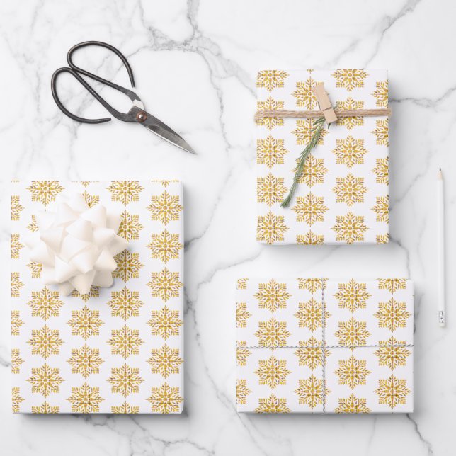 Hoja De Papel De Regalo Snowflake Plaid Pattern Yellow (Anverso)