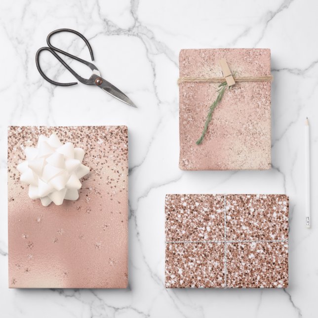 Hoja De Papel De Regalo Snowflake, Purpurina de glam rosado de Rubor (Anverso)