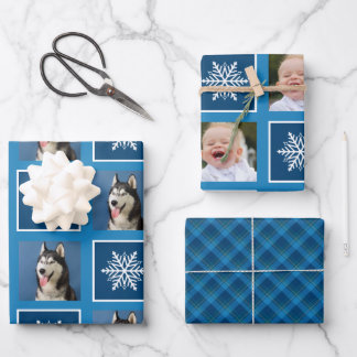 Hoja De Papel De Regalo Snowflake y Favoritos 2 Foto. Azul.