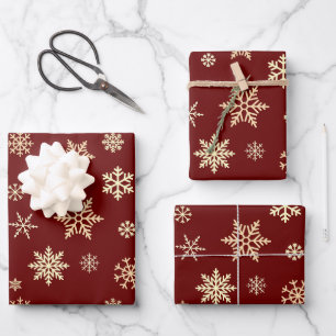 Hoja De Papel De Regalo Snowflakes Seamless Pattern Maroon Navidades