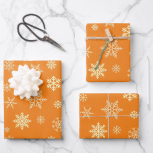 Hoja De Papel De Regalo Snowflakes Seamless Pattern Naranja Navidades