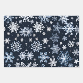 Hoja De Papel De Regalo Snowflakes Winter Design Blue Cold Cute