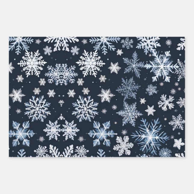 Hoja De Papel De Regalo Snowflakes Winter Design Blue Cold Cute (Anverso)