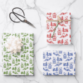 Hoja De Papel De Regalo Snowley Navidades Toile | azul verde y rojo