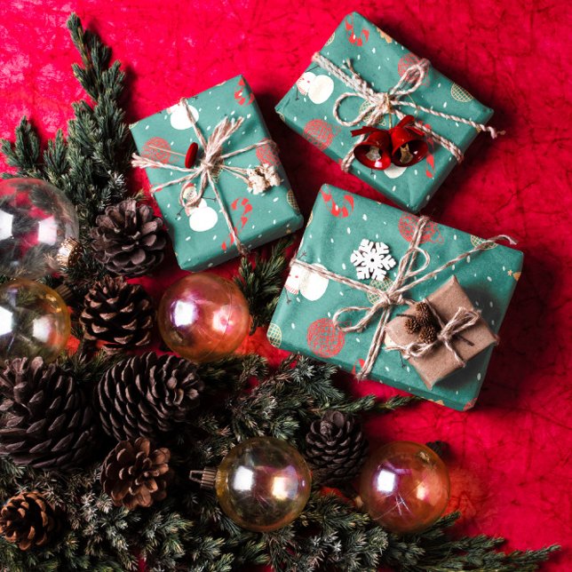 Hoja De Papel De Regalo Snowman & Christmas Icons Pattern- Playful Holiday (Subido por el creador)