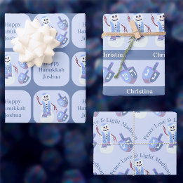 Hoja De Papel De Regalo Snowman Dreidels Cute Happy Hanukkah