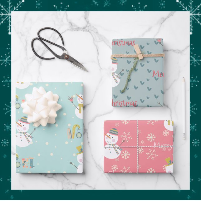 Hoja De Papel De Regalo Snowman serpentea con navidades verdes rojos (Subido por el creador)