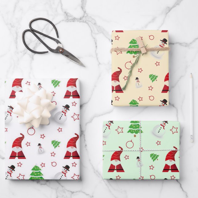 Hoja De Papel De Regalo Snowman Y Santa Claus (Anverso)